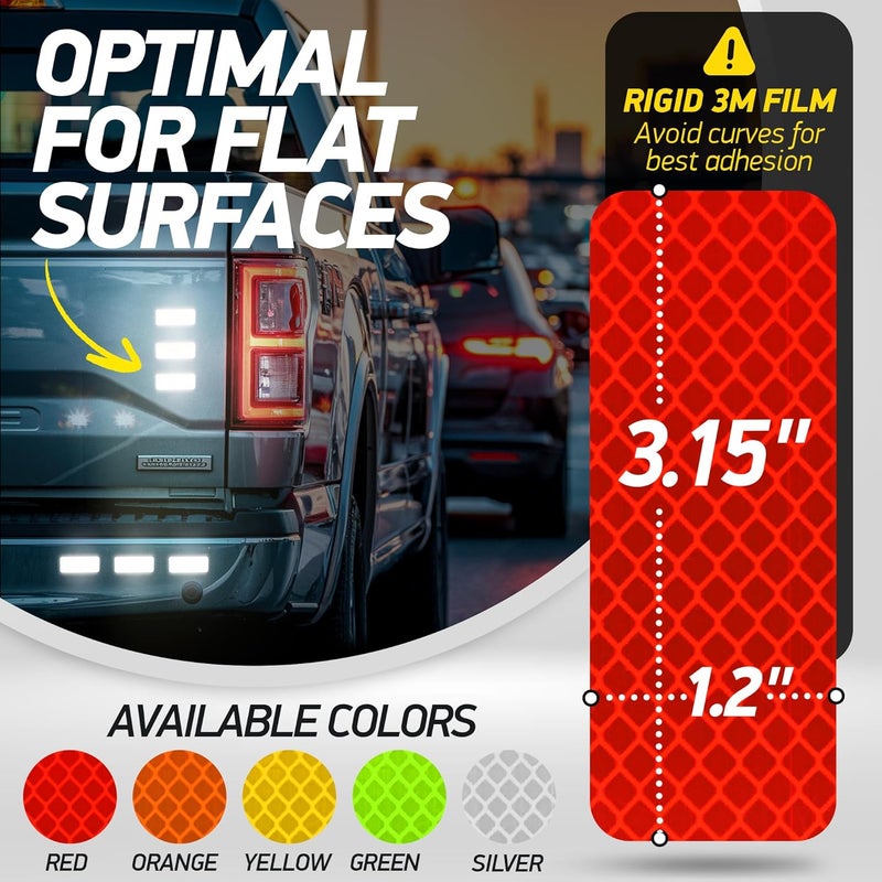 Byllstore Reflective Safety Tape Stickers | 3M Diamond Grade | Red | 1.2″ x 3.15″ | 20-Pack | Safety Warning Tape for Helmets, Cars, Mailboxes & More - Image 2